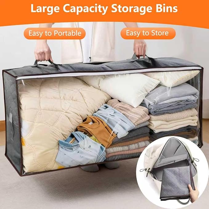 90L Under Bed Storage Containers,2-Pack Closet Organizers and Storage Bins,for Organization and Storage Clothes, Shoes, Blankets & Pillows,Visible Transparent Top Storage Bins with Lids, Grey