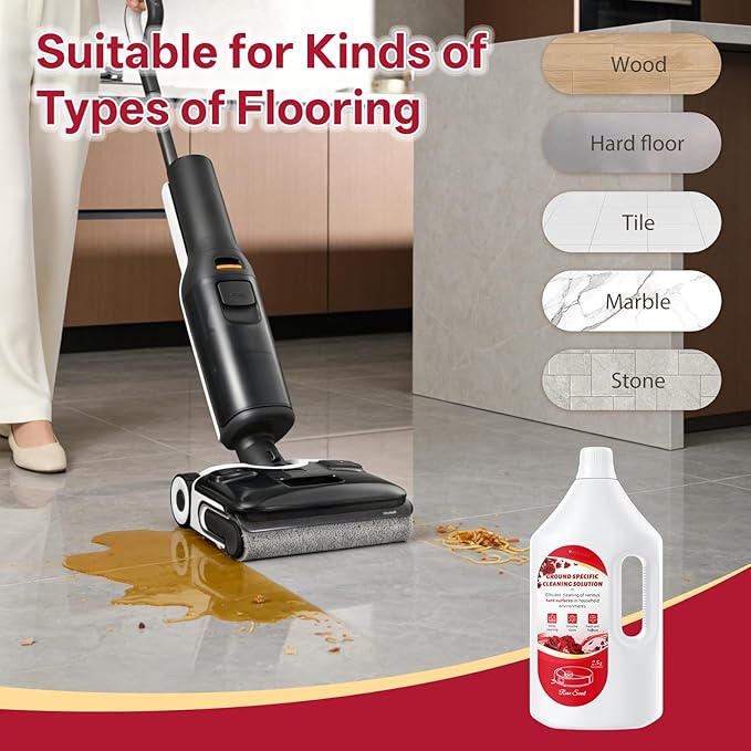 Floor Cleaning Solution Rose Scent, Compatible with Roborock Cleaning Solution Quick Drying Without Residue Suitable for All Robot Vacuums and Wet Dry Dual-Use Vacuum Cleaners (2.5 L, Rose)