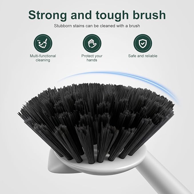 Dish Brush, 2 Pack with Comfortable Handle, with Built-in Scraper, Scrub Brush with Medium Firm bristles for Cleaning Dishes, Sink, Pots(Green)