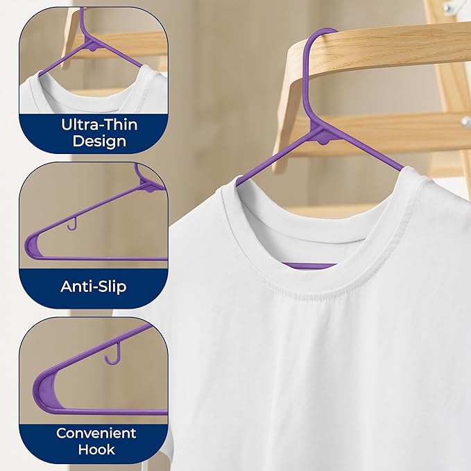SereneLife 200 Pack Plastic Hangers, Non-Slip, Space-Saving Closet Organizers, Durable and Strong for Shirts, Sweaters, Hoodies, Kids Clothes & Dresses, Ultra-Thin, Lightweight