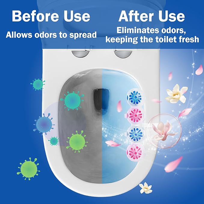 SCENTORINI 4-in-1 Toilet Bowl Cleaner, Rim Hanger Automatic Toilet Bowl Freshener, 4 Lemon & 4 Magnolia Scent, Toilet Bowl Cleaning Balls Long-Lasting up to 30 Days