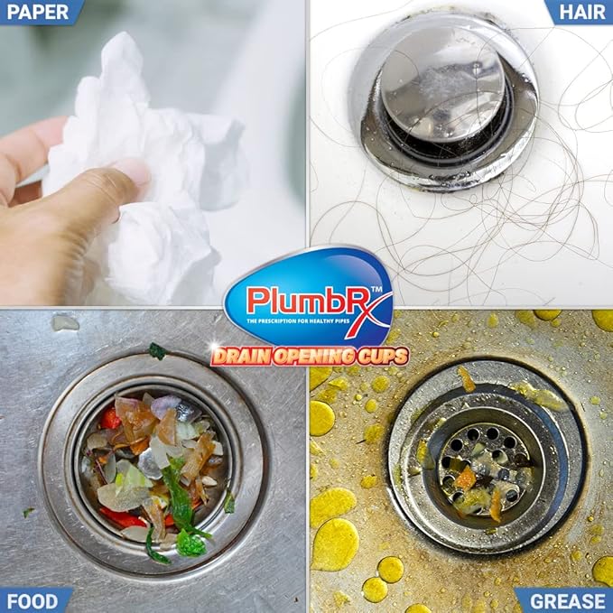 Drain Opener Cups | Hair Clog Remover | Drain Cleaner For Toilets, Sinks, Tubs - Septic Safe | 3 Uses + Hair Snake