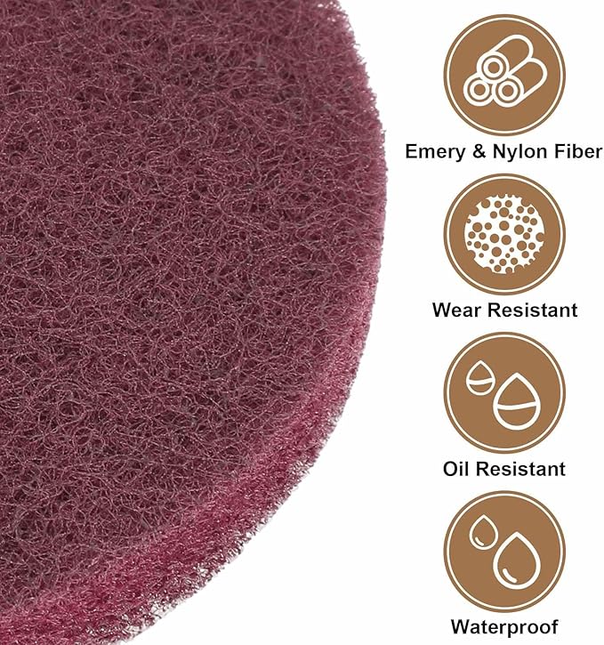 HARFINGTON 24pcs Scrubber Scouring Pads 500 Grits 5 Inch Drill Power Brush Hoop and Loop Surface Conditioning Disc Drill Scuffing Disc Scrub Pads for Home Kitchen Cleaning, Red