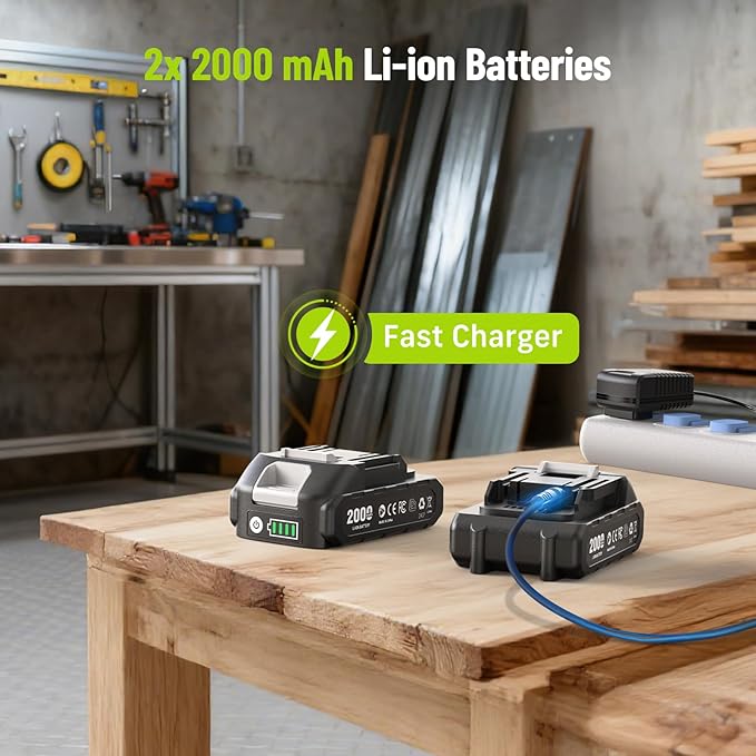21V Cordless Drill & Impact Driver Combo Kit, 3/8" Drill & 1/4" Impact Driver, 2×2000mAh Batteries, Fast Charger, 16-Piece Bit Set for DIY Projects, Furniture Assembly & Home Repairs