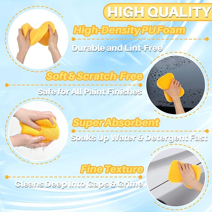 4PCS Large Car Wash Sponge – Sponges for Cleaning Extra Thick High-Density Pottery Sponges, Scratch-Free, Super Absorbent, Reusable for Auto Detailing, Waxing, and Cleaning