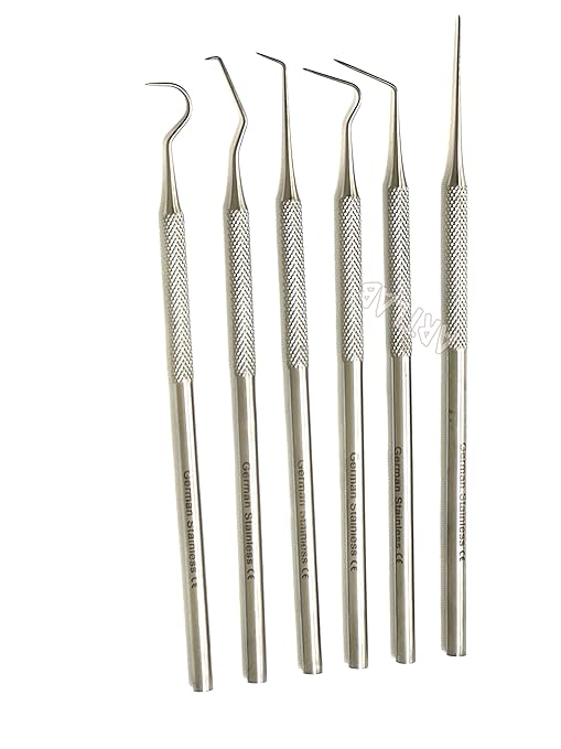 Premium Set of 12 Stainless Steel Precision Micro Probe Set Combo-Straight, Single, Short Double, Long Double, Triple and Hook Tips -Pick Tool Set 5.5"(14CM) (Set of 6 Each)