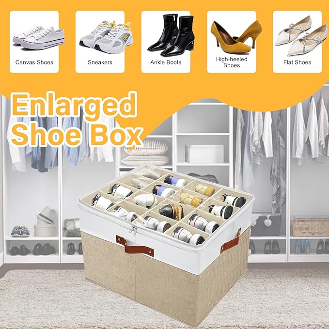 Shoe Storage Organizer for Closet,Stackable Shoe Storage Box for Entryway,Cube Storage Cabinet,Organizador De Zapato,Folding House Container with Clear Cover,Portable Holder Shoe Rack(Brown)