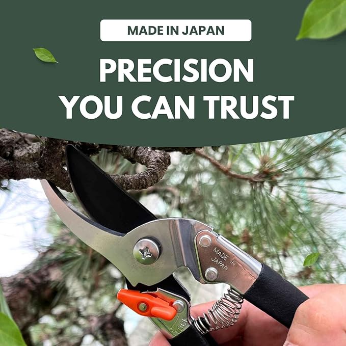 Saboten Japanese Bypass Pruning Shears 7.9 in, Fluorine-Coated Blade Wipes Clean, Rust & Sap Resistant, Ergonomic Non-Slip Grip, Duracon Safety Lock, 20mm Cut Capacity, Made in Japan Garden Clippers