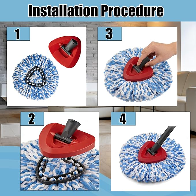 6PCS Spin Mop Replacement Heads,with Only Fit for RinseClean 2-Tank System,Machine Washable & Easy to Replace.Including 4 Spin mop Replacement Heads, 2 Brush Head