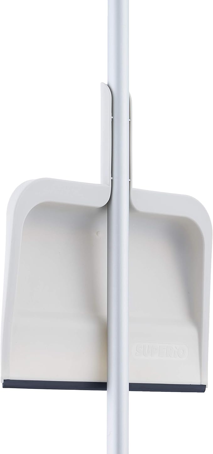 Superio Angle Broom and Clip-On Dustpan Set, Slim Hand Broom Telescopic Handle 53 Inches Tall, Clip On Dust Pan with Low Edge Rubber Lip