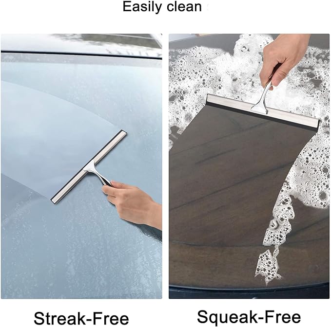 Aliglow All Purpose Stainless Steel Squeegee for Glass Shower Doors, Car Window, Home Mirrors, Bathroom Shower Cleaner Wiper 10 inches
