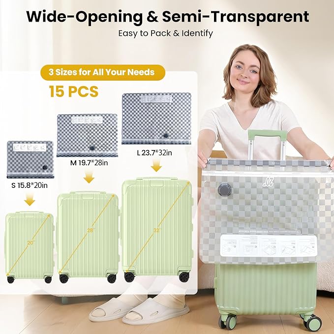 Vacuum Bags for Travel with Rechargeable Digital Display air Pump,15 PCS Combo Travel Size Vacuum Seal Bags for Luggage and Suitcase,Space Saver for Clothes,Home Storage