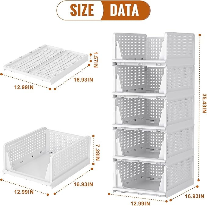 Neprock Stackable Plastic Storage Drawers for Closet Organizers and Storage,4 Pack Open Storage Bins Closet Shelf Clothes Organizer for Closet Wardrobe(4L)