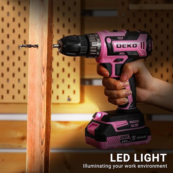 Power Drill Cordless: DEKOPRO'S Pink Cordless Drill 20V Electric Power Drill Set Tool for Women Drills with Battery and Charger 20 Volt Drills Driver Kit