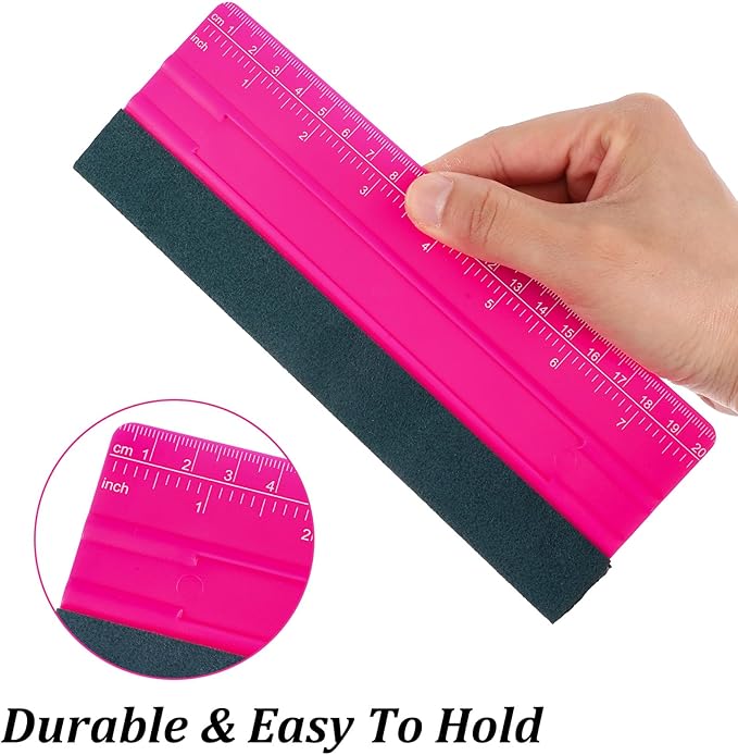 Vinyl Squeegee Tool, Felt Squeegee for Vinyl Application, TPE Rubber Smoothing Tool for Decals, Stickers & Window Film (Red, 7.9 x 2.8 Inches)