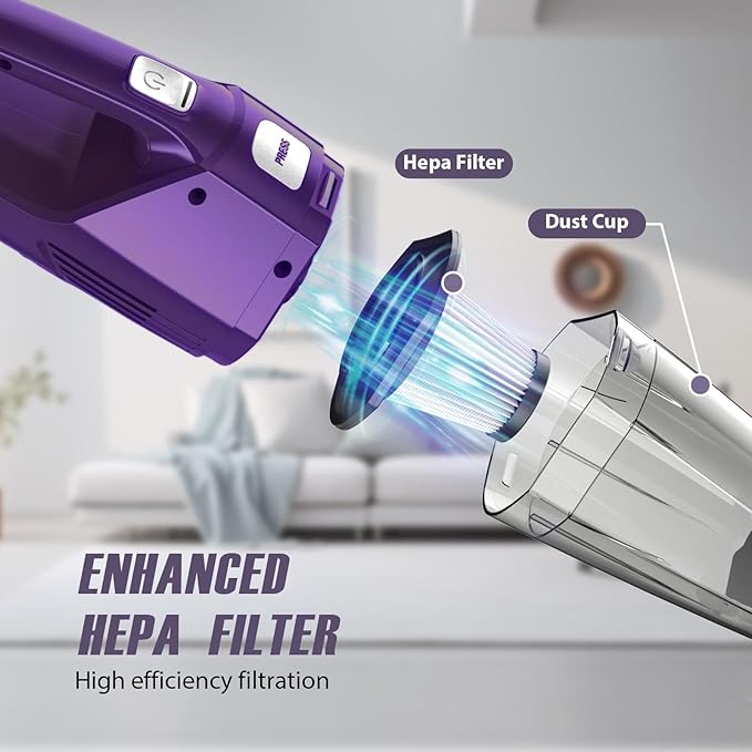 Bossdan Handheld Vacuum Cordless – Car Vac Portable with 8KPA & Multi Accessories & Low Noise, Lightweight Hand Held Vacuum Cordless Rechargeable for Car/Home/Dust/Pet Hair, Mine Portable Vacuum
