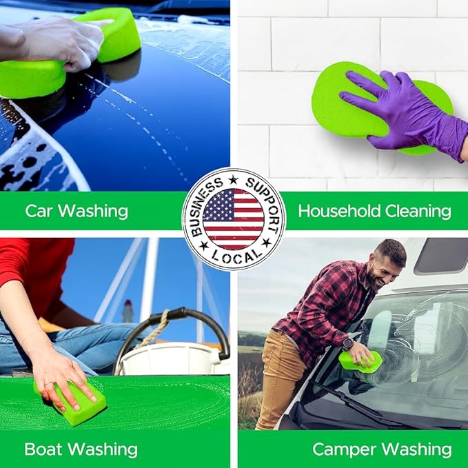 Multi-Purpose Sponges for Cleaning - Lime Green 4 Pack, Large Sponges for Car Washing, Tile & Grout, All Purpose Cleaning