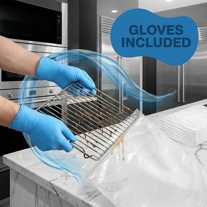 6-Pack Oven Rack Cleaning Bags (4 Large + 2 XL) with Gloves, Reusable Heavy-Duty Leak-Resistant Soak Bags for Deep Cleaning Oven Racks & Grill Grates, No Cleaner Included