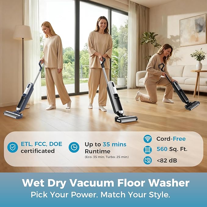 OLIXIS Wet Dry Vacuum Cleaner, Cordless All-in-One Vac Mops, Vacuum Mop with Self-Cleaning System, Dual Water Tank Design, Tangle-Free Brush, Dual-Edge Cleaning, 35-Min Runtime