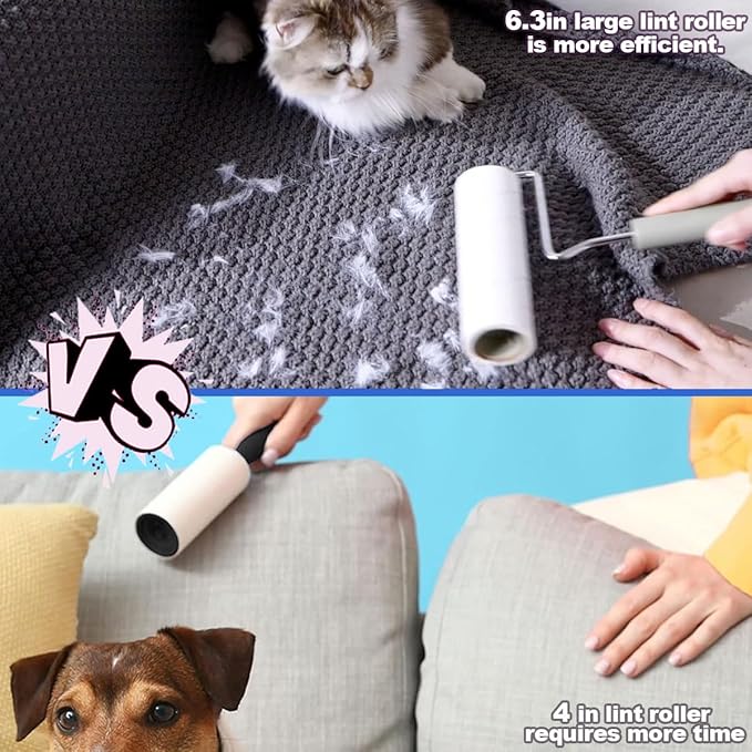 Large Lint Rollers for Pet Hair Extra Sticky,Cat Dog Hair Remover Laundry Clothes Carpet Furniture,6.3 inches Wider with 450 Sheets Giant Lint Remover Brush for Couch with Long Handle