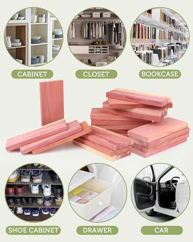 Aryiten Cedar Blocks for Clothes Storage, Aromatic Scent Cedar Wood Planks for Closets, Kitchen Storage and Drawers Freshener, 20 Pack