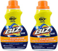 Biz Laundry Detergent Liquid Booster, Stain and Odor Eliminator for Tough Stains Like Sweat Grass and Food Grease, Best Stain Remover for Clothes, Color Safe, Bleach Free, 2 Pack, 100 fl oz Total