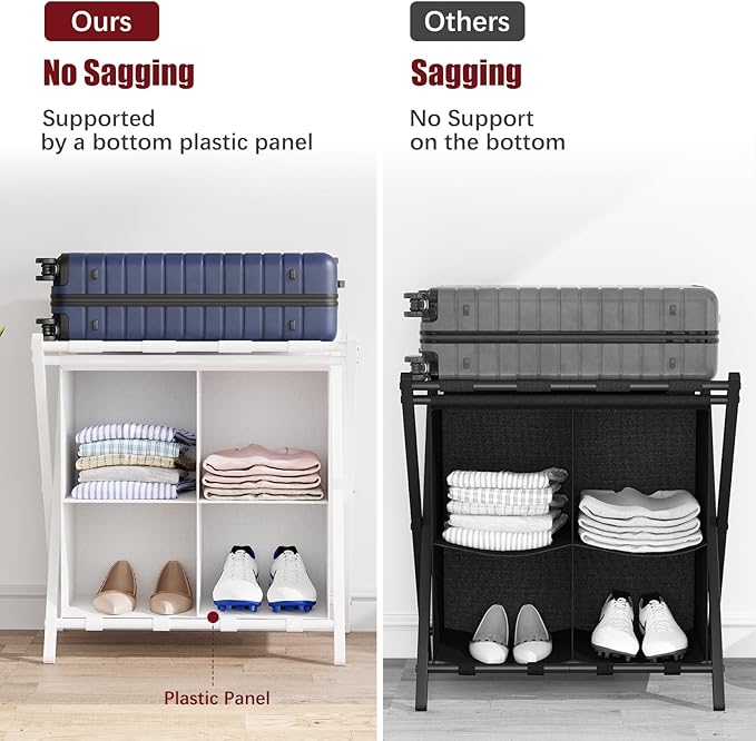 aboxoo Luggage Rack with storage, Guest Room Folding Suitcase Stands, Holds up to 120 lb, Space Saving Suitcase Holders for guest room, Bedroom Hotel, White