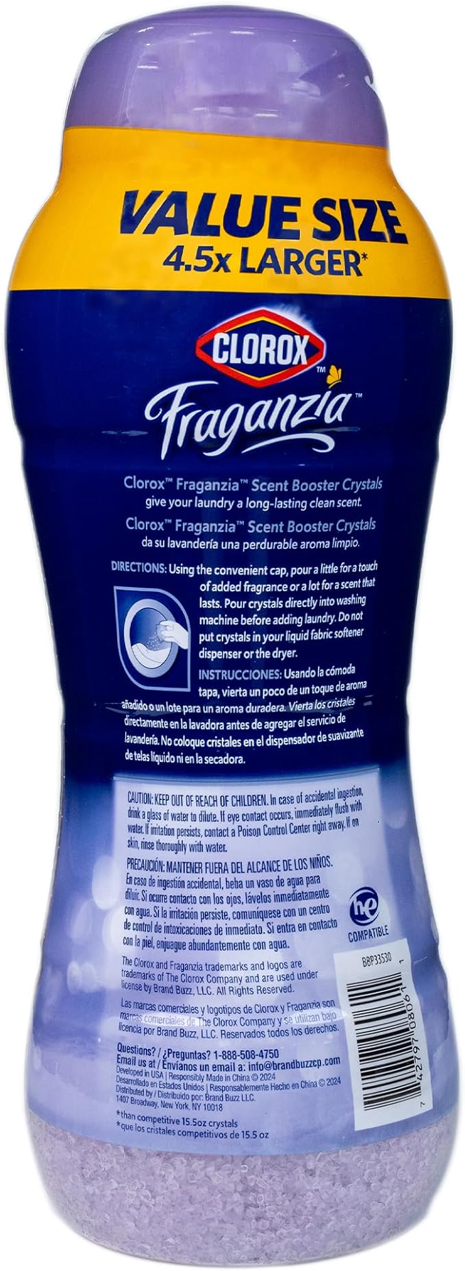 Clorox Fraganzia Laundry Scent Booster Crystals, In-Wash Fragrance Beads for Fresh-Smelling Clothes & Linens, Safe for All Fabrics & Colors, Easy-Pour Bottle, Dreamy Jasmine Scent, 70 Oz