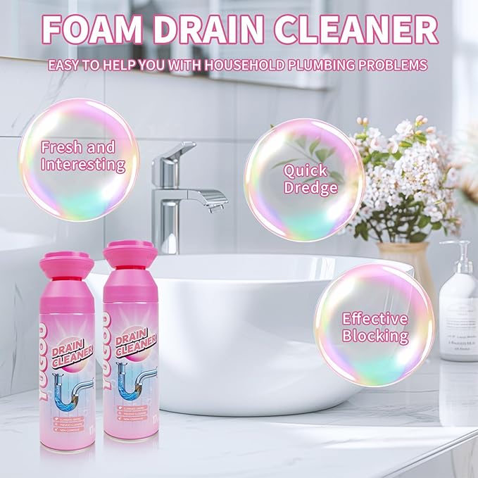 Foaming Drain Cleaner, Sink Cleaner and Deodorizer, Drain Clog Remover for Kitchen Sinks, Shower Drains, Tubs (2pcs)