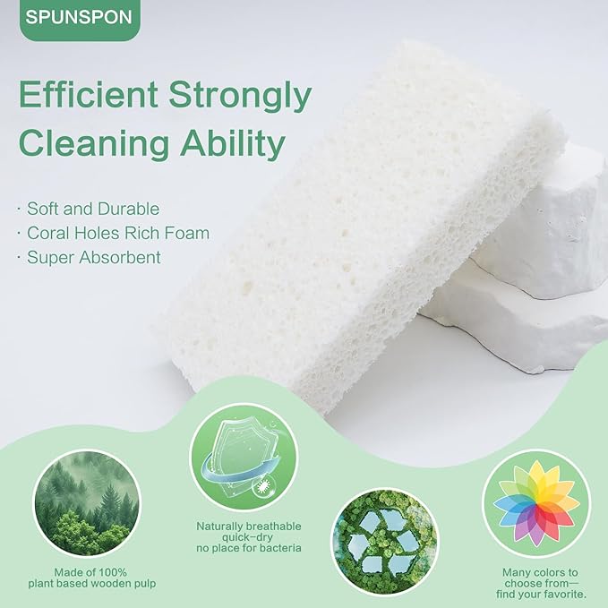 Large Cellulose Sponges, Kitchen Sponge for Dish, Thick Heavy Duty Scrub Pads, Non-Scratch Scrubber for Household/Cookware/Bathroom/Office/Boat 5.5" x 3" x 1" (7 Pack) White