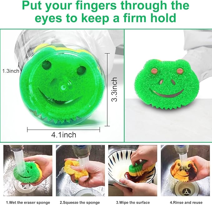 SmilePowo 5 Pack Frog Dual-Sided Multi-Functional Scrub Sponge, Dual-Sided Temperature Controlled Kitchen Sponge for Dishes,Furniture,Scrub Sponges Household Cleaning Pads Bathroom Wall Cleaner