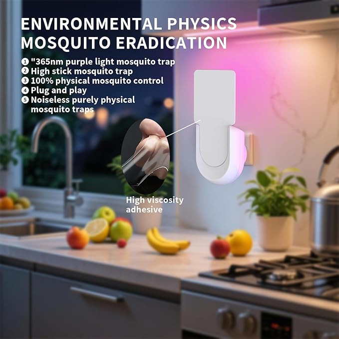 NEXLY MK030 Fly Trap Indoor Plug in Fruit Fly Traps for Indoors Night Light Flying Trap for Home Bedroom Living Room Kitchen (1 Device + 5 Glue Card) (1, White)