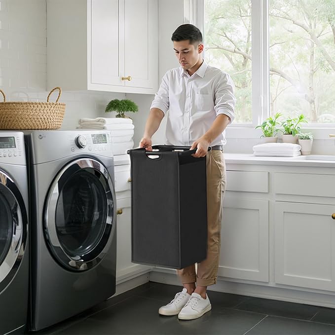 Herture Laundry Hampers with Shelf, Laundry Basket 3 Section, Laundry Sorter with Pull-Out Removable Large 3 Color Bags and Movable Wheels, Metal Frame, 3 x 15.87 Gallons (60L), Greige PF04XLZ
