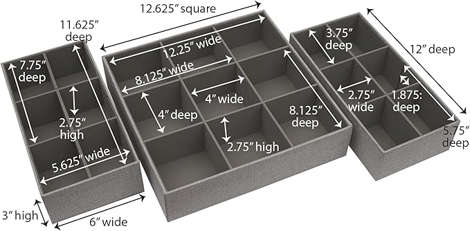Household Essentials 3 Piece Drawer Organizers Starter Set, Customizable Inserts, Large Tray and 2 Small Trays, Cream