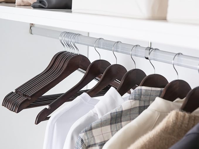StorageWorks Wooden Hangers 20 Pack, Wood Coat Hangers for Closet, Heavy Duty Clothes Hangers for Suits, Shirts, Pants, Jackets, Walnut Color