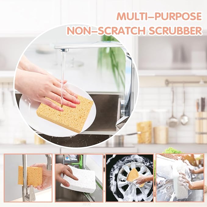 Extra Large Dish Sponges Kitchen for Cleaning, Natural Cellulose Sponges Reusable and Biodegradable, Non Scratch Sponge for Cleaning Household Use (2-Pack)