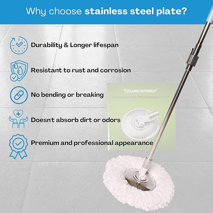 Stainless Steel Professional Mop Plate - Heavy Duty Spin Mop Replacement Base - Commercial & Industrial Use Suitable for Home, Office, Hospitals, Hotels for Floor Cleaning