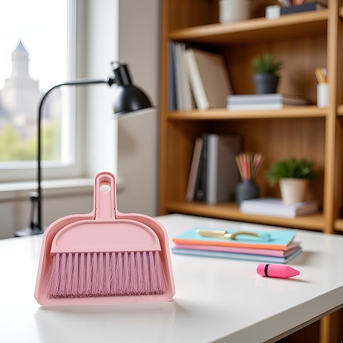 Plastic Mini Broom and Dustpan,Mini Cleaning Brush with Dustpan Set Desktop Cleaning Accessories,Pink with Set,Plastic Broom