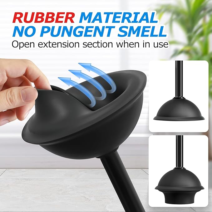 2Pack 2 in 1 Toilet Brush and Plunger Set, Extended Handle Plunger，Toilet Bowl Brush Plunger Set,Bathroom Cleaning Tools ，Toilet Brush Plunger Combo，Cleaning Brush，Cleaning Supplies(White)