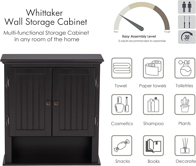 UTEX Bathroom Wall Cabinet, Bathroom Medicine Cabinet with Adjustable Shelves and Doors, Over the Toilet Storage Cabinet, Espresso