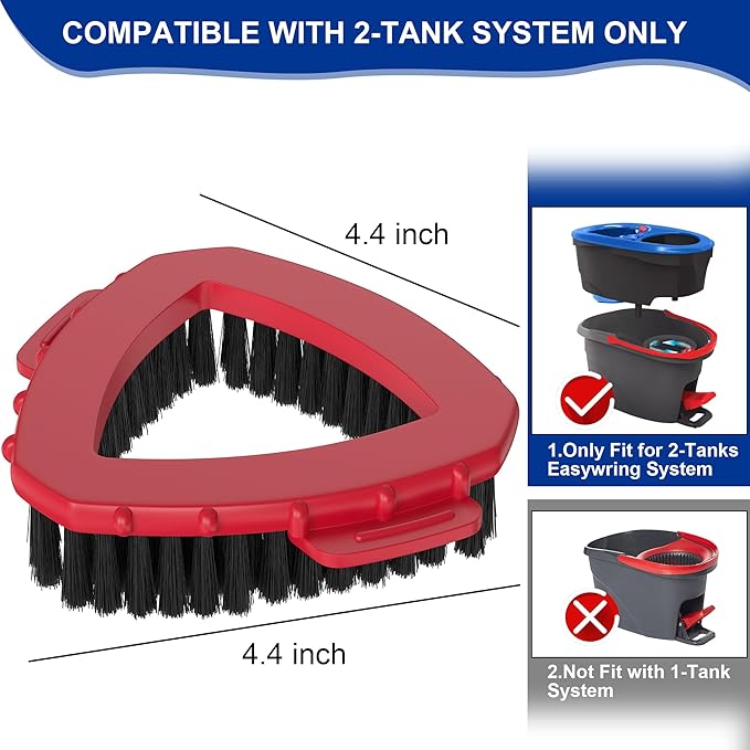 Triangle Scrub Brush Head for 2-Tank Snap-On Spin Mop Systems, Aftermarket Floor Scrubber Replacement with Outward-Angled Nylon Bristles for Corners, Grout & Edges — Hard Floor Deep Cleaning, 1 Pack