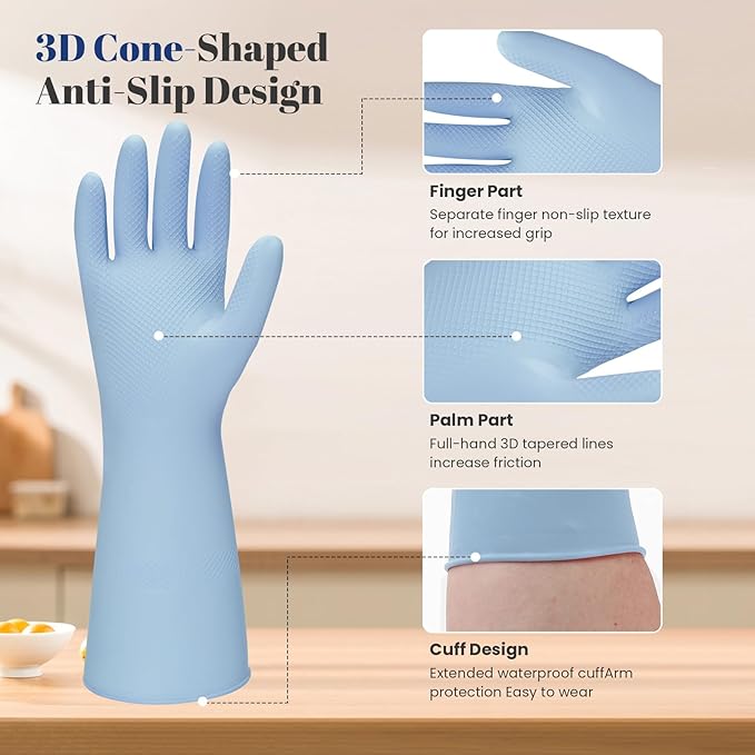 Rubber Kitchen Dishwashing Gloves - 4 Pairs Colorful Reusable Household Cleaning Gloves For Washing Dishes And Cleaning Tasks，Flexible And Durable Waterproof (Large, Dark Green+Blue+Green+Gray)