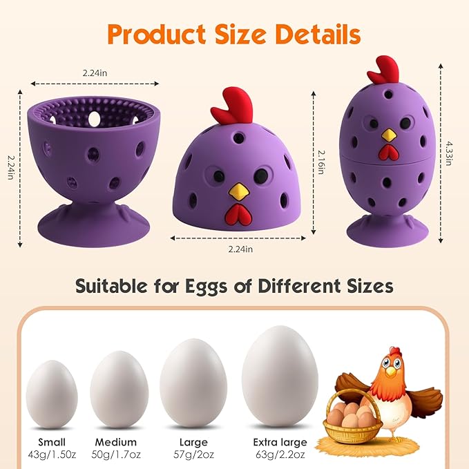 Egg Brush Cleaner, Egg Cleaner for Fresh Eggs, Cute Chick Shaped Egg Wash and Brush, Washing Egg Tool for Standard Sized Eggs (Purple)