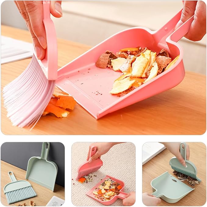 Yardwe Mini Broom and Dustpan Set Portable Small Desk Cleaning Tools 2 Sets Blue and Pink Home Accessory for Desktop and Office Use