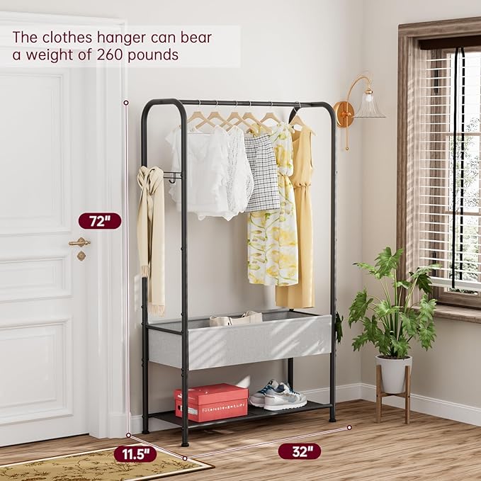 SINGAYE Clothes Garment Coat Rack Drying Clothing Racks Metal Freestanding for Hanging Clothes Portable Closet for Laundry Bedroom Black