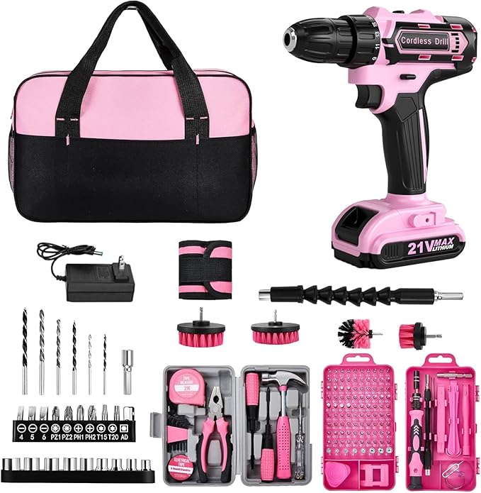 Cordless Drill Set 154 Pcs, 21V Power Drill with Tool Kit, Storage Bag, Electric Drills for Women, Precision Screwdriver set, Magnetic Tool Belt, Hand ToolBox, Drills Brush, Valentine's Day Gifts