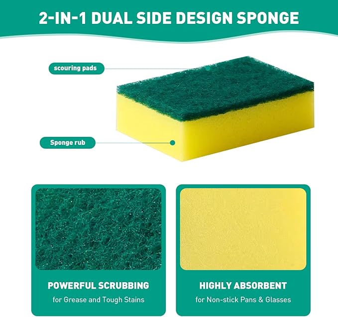 10-Pack Heavy Duty Scrub Sponges, Non-Scratch Kitchen Sponge with Durable Scouring Pad, Dual-Sided Cleaning Reusable Sponge for Dishes, Pots, Pans, Sinks – Extra Absorbent & Long-Lasting