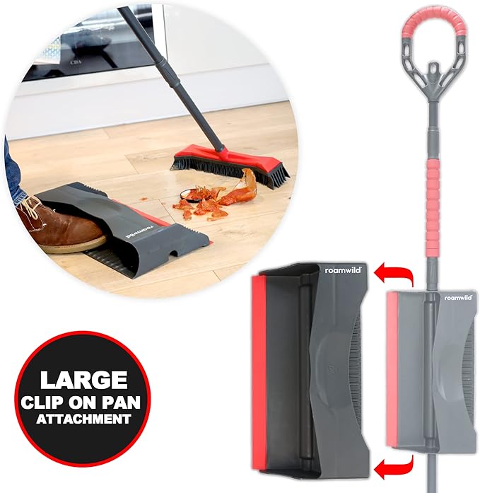Roamwild Multi-Cleaner Rubber Pull Broom & Dustpan Combo Set with Unique Corner Cleaning Blades for Wet & Dry Mess Pet Hair Fur Removal for Hard Floors and Carpets