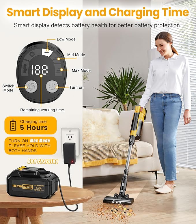 qimedo 8000mAh Battery Vacuum Cleaner Cordless V1, 700W Best Cordless Vacuum for Pet Hair/Hardwood Floor,6 in 1 Electric Stick Vacuum withwith Hepa Filter,Brushless Vacuum Cleaners for Home