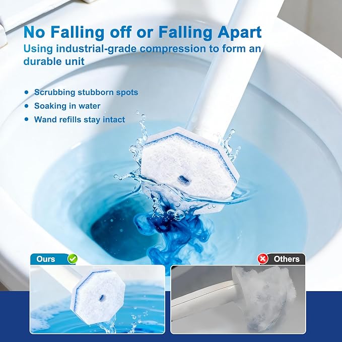 60pcs Toilet Cleaner Refill Pads for Clorox Wand, Upgrade 3-Layer Toilet Scrubber Refills, Won't Fall Apart, Powerful Foam, Safe On Porcelain, Bathroom Cleaning Essentials